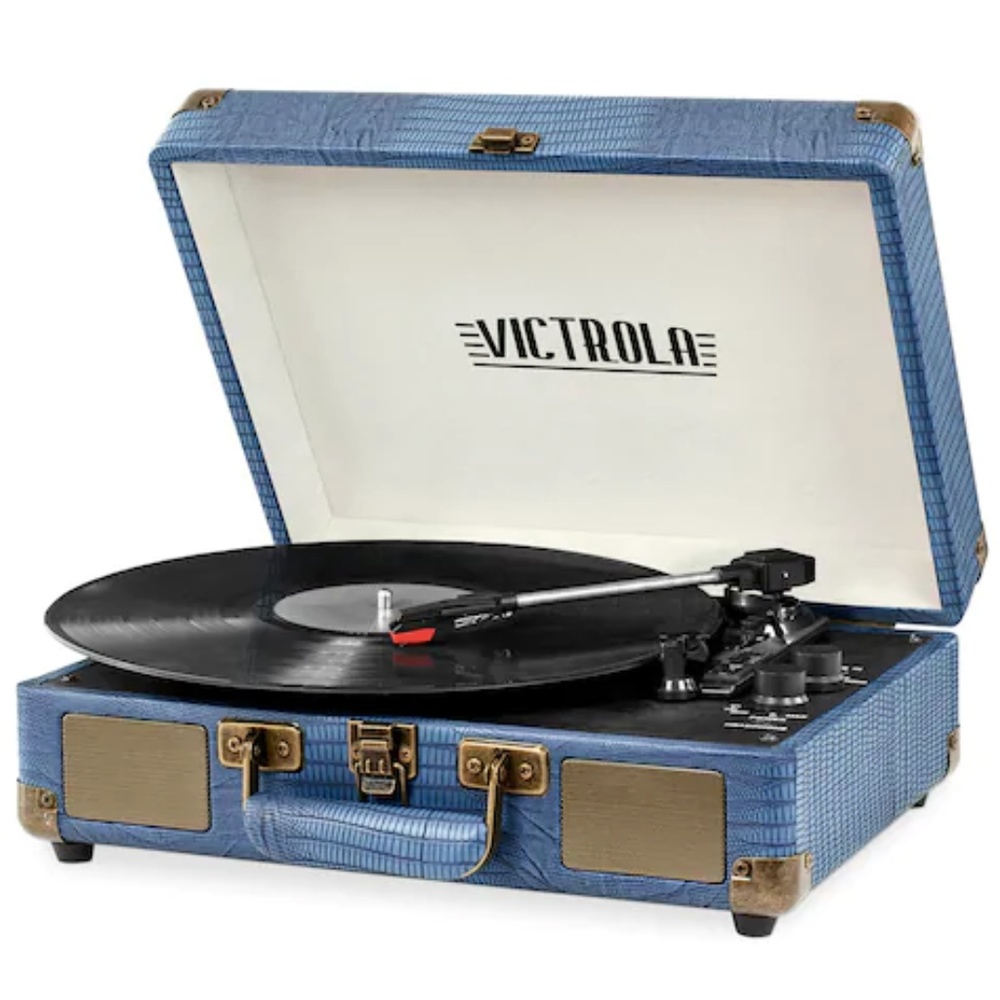 Victrola Bluetooth Suitcase Blue Lizard Turntable